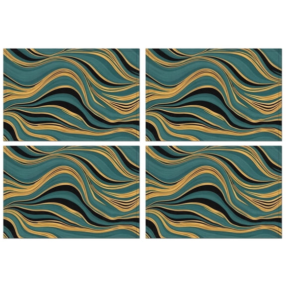 Teal Gold Marble Pattern Summer Placemats Table Placemats Set Of 4-Linen Kitchen Washable Placemats Table Mats 11.8"x17.7" Non-Slip Heat Resistant