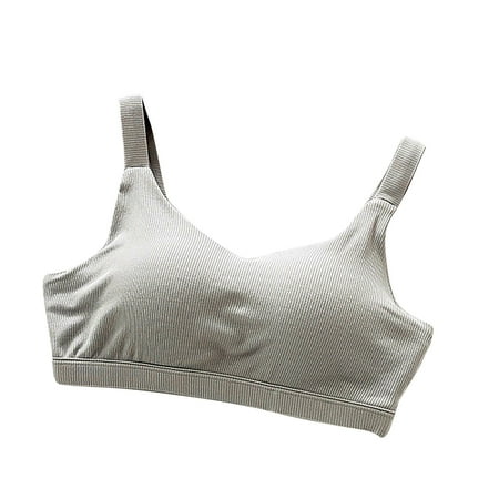 ATOYSOY Ribbed Tank Tops Sports Bra Everyday Bra Yoga Activewear Solid Color Underwear Push Up Bralette Teens Clearance Comfort Bra Breathable Workout Wireless Tank Tops Gray XL