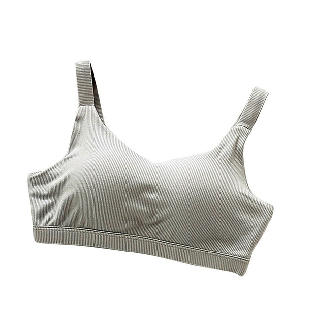 Xfvqtps Womens Bras Wireless Solid Color Standard Strap Rib Elastic Pullover Comfortable Breathable Bras for Everyday Gray