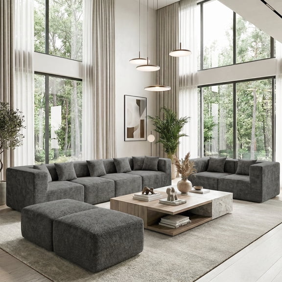 BEHOST 260" Oversized Modular Sectional Sofas for Living Room, No Required Assembly, Chenille Dark Gray