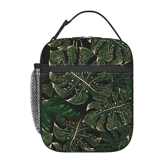 ZNDUO Lunch Bag, Large Durable Insulated Reusable, Office Work, School Picnic, Beach Lunch Box, Monstera Tropical Jungle Pattern Handheld Insulated Lunch Bag
