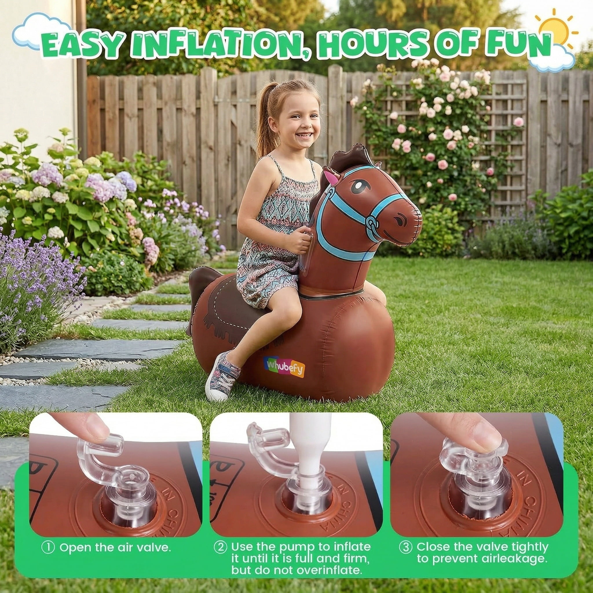 Sailvan Inflatable Ride-on Pony for Kids Ages 5+, Heavy Duty Giant Inflatable Horse, Max Load 220lbs, Wear Resistant Double Layer Saddle, Indoor Outdoor Bouncy Toy Gift for Boys Girls