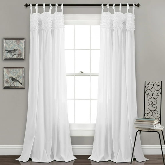 Lush Decor Lydia Ruffle 84" x 40" Solid White Tie-Top 2-Piece Set Window Panel Curtain