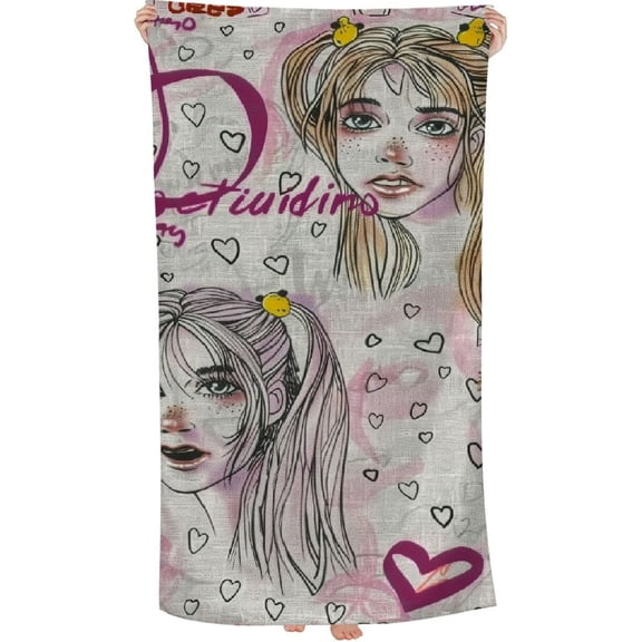 Cute Anime Manga Kawaii Printed Microfiber Sand Free Pool Towel Lightweight Oversized Quick Dry Absorbent Compact Travel Must Have for The Swimming Summer Cruise Ship Essentials