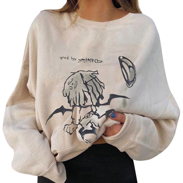 Gibobby Temperamento Pullover Top Camisa deportiva con cuello estampado para mujer, ajustado con cuello redondo, camisa deportiva informal de manga larga, Top holgado (estilo 2)(Beige, M)