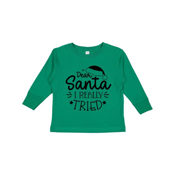 Inktastic Christmas, Dear Santa I Really Tried, Santa Hat, Typography Boys or Girls Long Sleeve Toddler T-Shirt