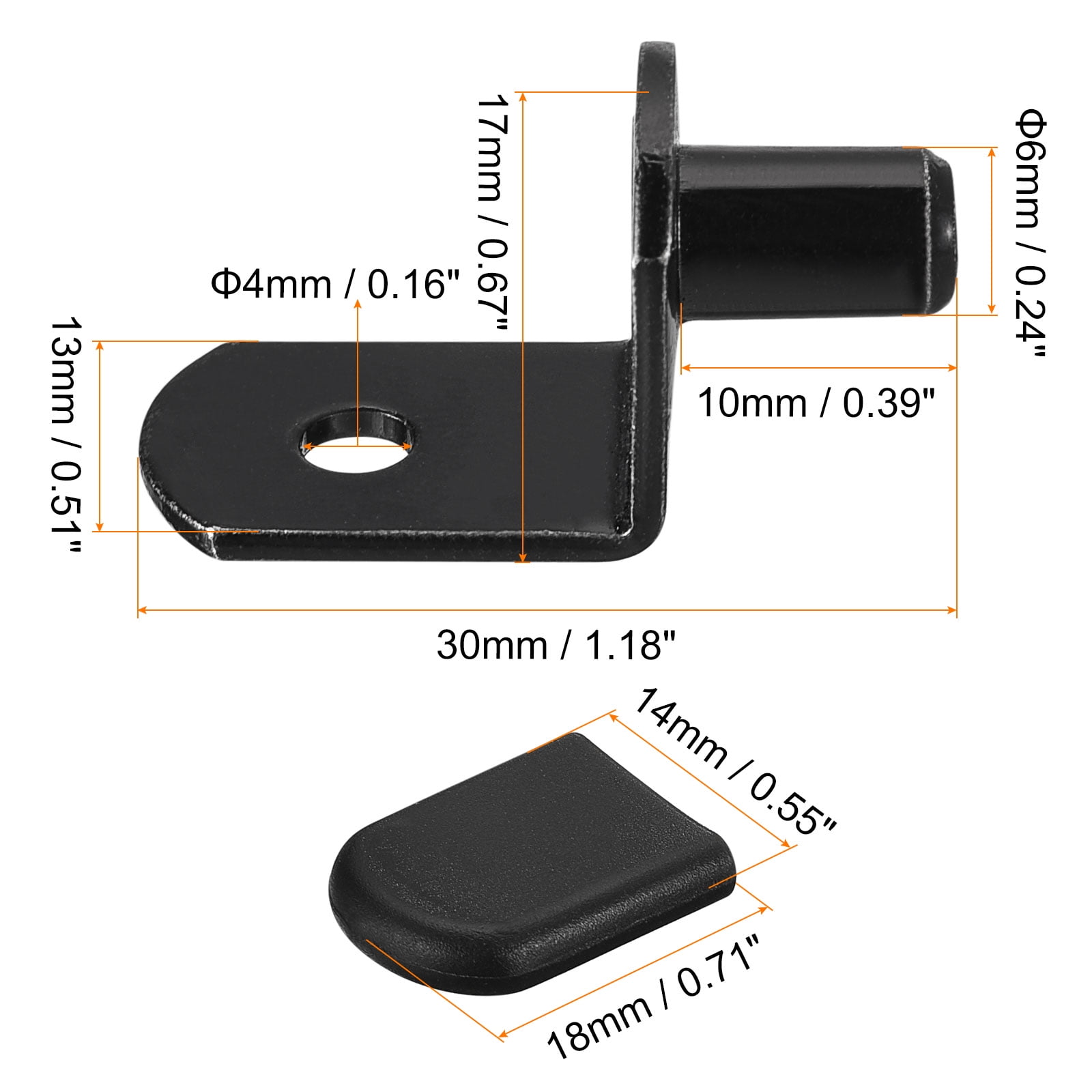 Shelf Support Pegs, 80 Pack 6mm L-Shaped Shelf Pin with Rubber Sleeve, Black