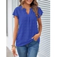 thumbnail image 3 of Women 2023 Summer V Neck Ruffle Short Sleeve Blouse Swiss Dot Flowy Shirt Tunic Top, 3 of 4