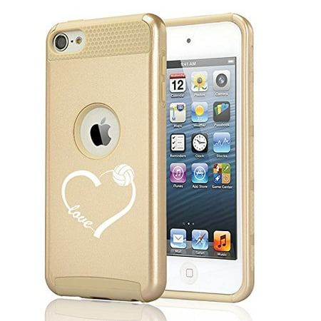 Gold Ipod Touch Case For Apple iPod Touch 5th / 6th Shockproof Impact Hard Soft Case Cover Love Heart Volleyball (Gold) ()