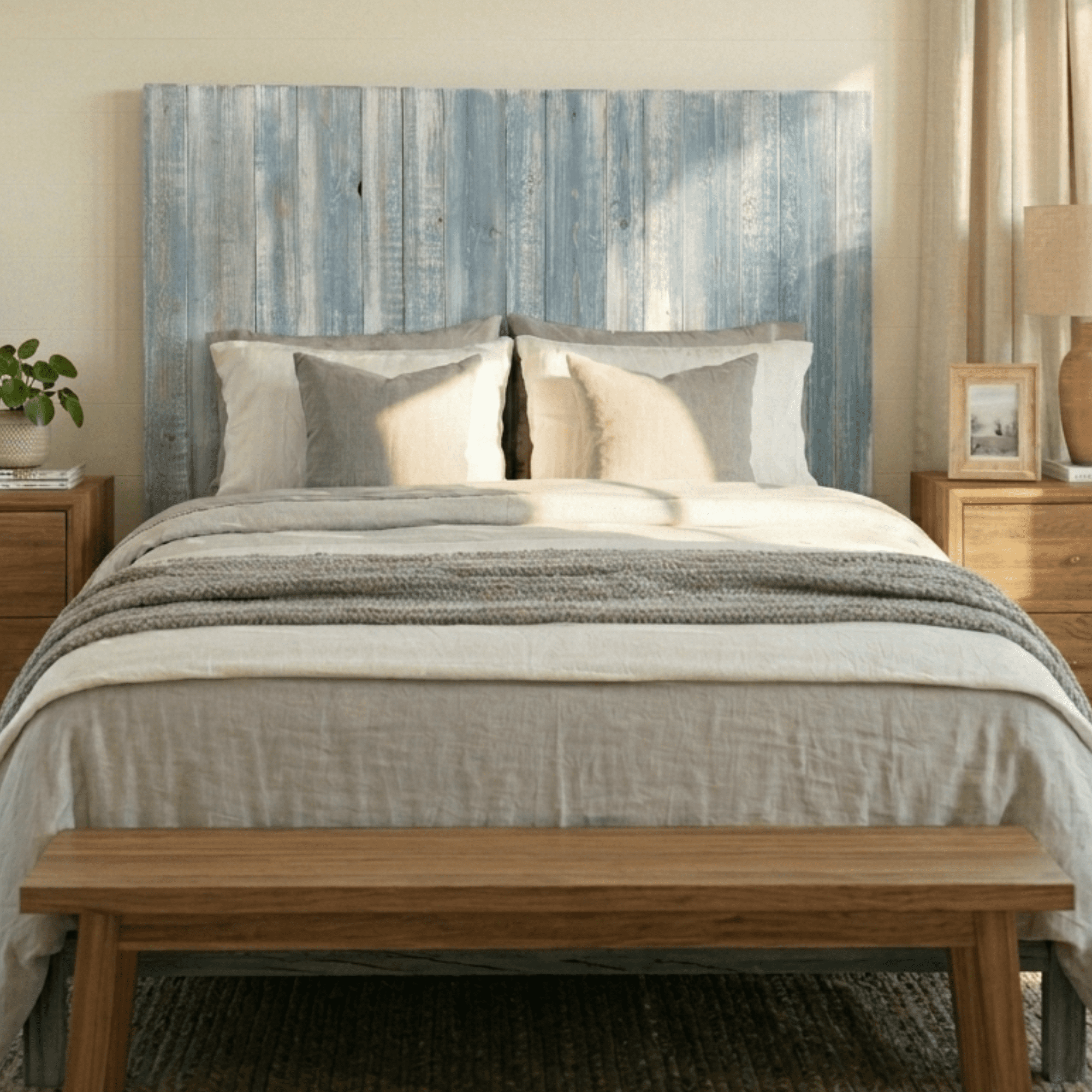 Barn Walls Solid Wood Headboard, King Size - Blue Powderwash