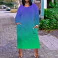 thumbnail image 2 of VSSSJ Women's Plus Size Dresses Crew Neck Gradient Printed Loose Fit Long Sundress Long Sleeve Casual Vacation Midi Dress with Pockets Green01 L, 2 of 5