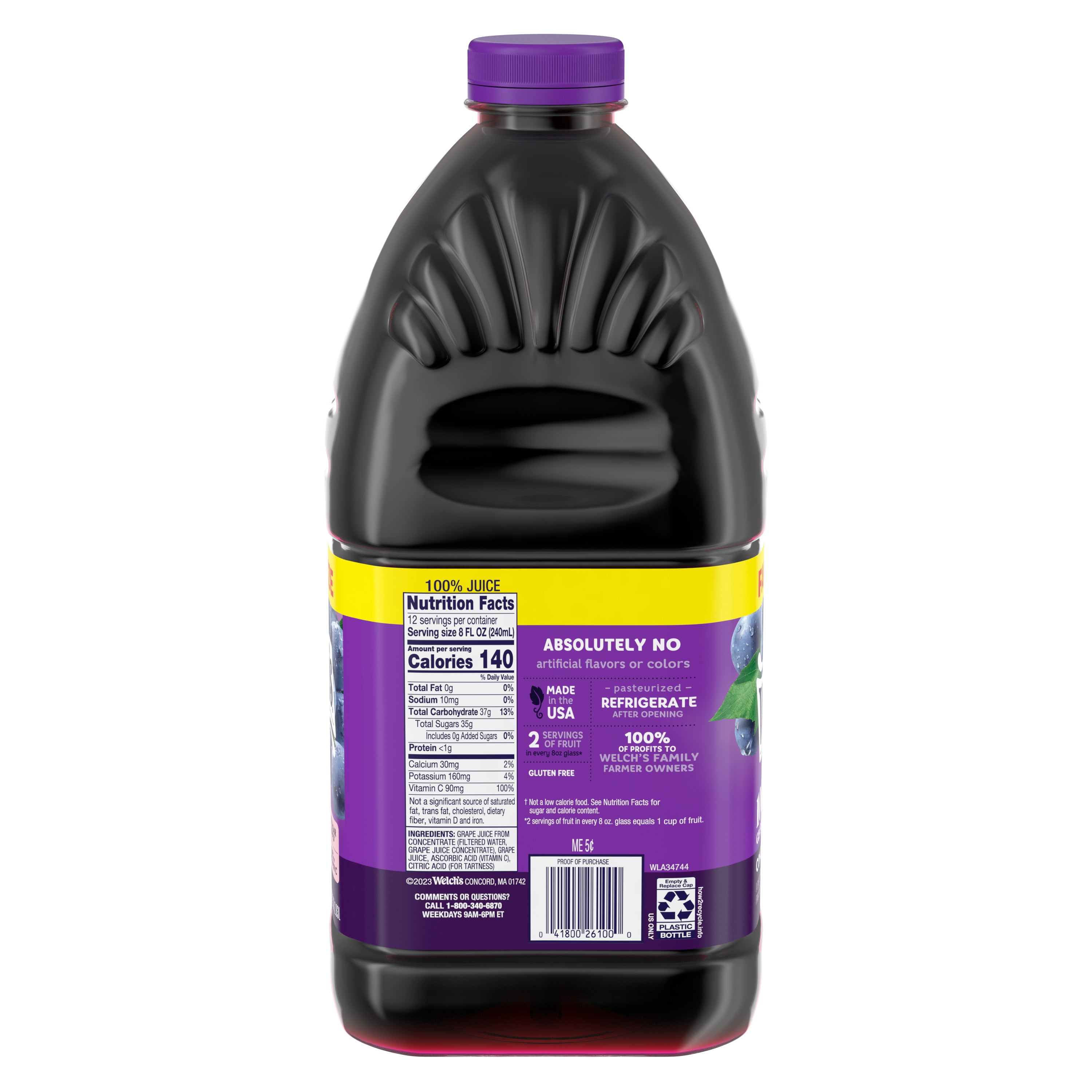 Welch's 100% Grape Juice, Concord Grape, 96 fl oz Bottle (Pack of 2)