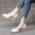 thumbnail image 4 of Lovskoo 2024 Womens Espadrilles Wedge Sandals Round Toe Closed Toe Ankle Strap Lace Up Summer Shoes White, 4 of 8