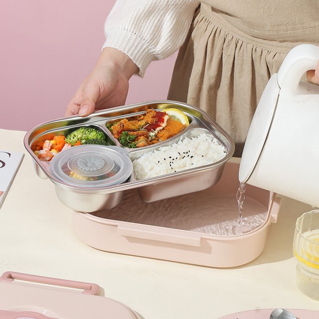 Caja Bento de Acero Inoxidable Apto para Microondas 850/1500ml Conejo 2/4/5 Rejillas para Almuerzo
