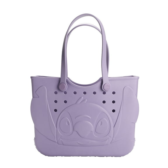 Disney Lilo & Stitch EVA Gummy Tote Bag - Waterproof Rubber Beach Bag, Purple Stitch Design, Large 16.5" Carry-All for Pool, Travel & Everyday Use