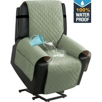 100% Waterproof Recliner Chair Cover,Non-Slip Elderly Electric Power Lift Recliner Slipcovers, Machine Washable with Side Pockets (Green)