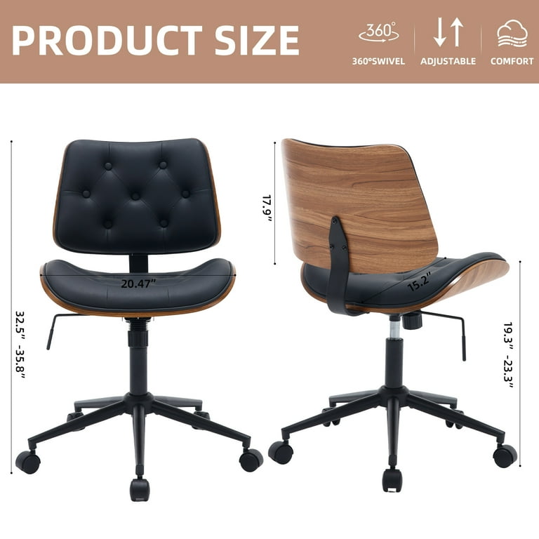 HAWGUAR Armless Home Office Chair with Wheels Mid Back Modern