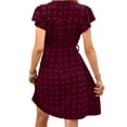 thumbnail image 4 of HUBERY Women Swiss Dot Notch V Neck Flutter Sleeve Tie Waist Solid Color Midi Dress, 4 of 7