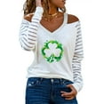 thumbnail image 3 of Guluxicc St. Patrick's Day Shirts for Women Clover Graphic Tees Shamrock Printed Tunic Tops Casual Off Shoulder Long Sleeve T-Shirt, S, 3 of 5