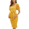 thumbnail image 3 of Women Maternity Dress Short Sleeve Casual A-Line Floral Stretch Midi Pregnant Dress with Belt, 3 of 7