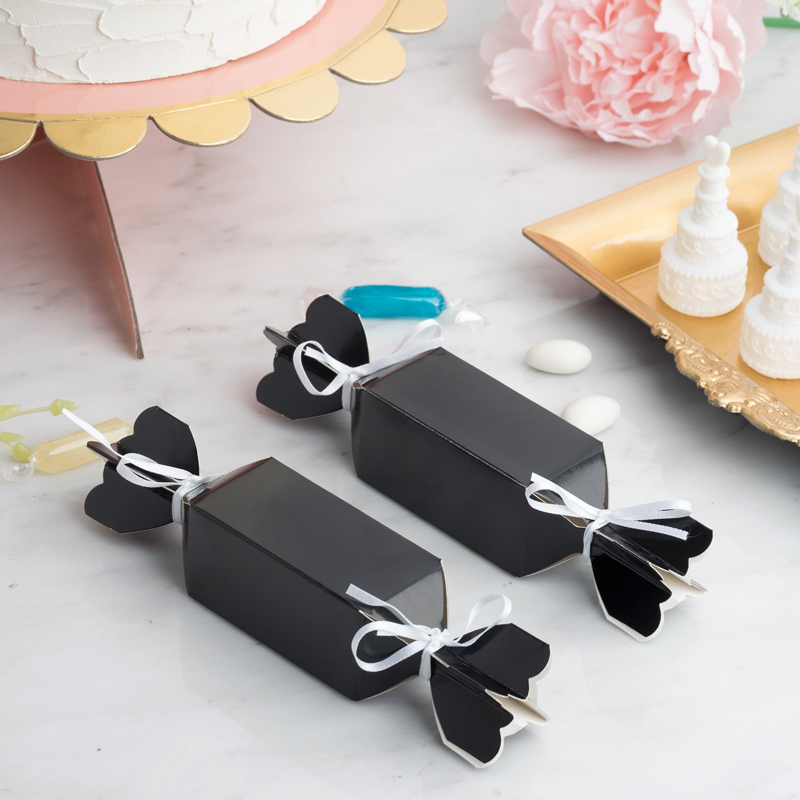 Efavormart 25 Pack Candy Shape Black Party Favor Boxes with Satin