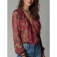 thumbnail image 3 of Women Vintage French‑Style Chiffon Printed Blouse, Deep‑V Neck Ruffle‑Sleeve Summer Vacation Tops, 3 of 9