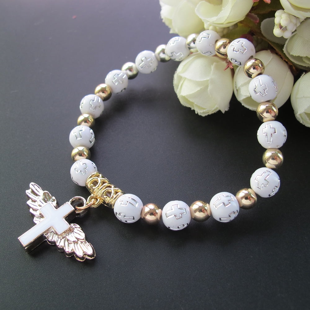 Details about   Catholic Rosary White Sliver Pearl Prayer Cross  Recuerdos de Communion Wedding 