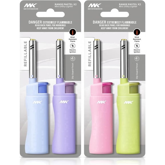 MK Mini Torch Candle Lighters, Windproof Flame, Refillable Butane, Bbq, Camping, Outdoor Use, Pack of 4