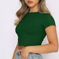 thumbnail image 6 of Kakina CMSX Womens Plus Size Tops Clearance Women Crop Cute Trendy Basic Tight Rounk Neck Crop Blouse Short Sleeve Crop TopS, 6 of 8