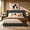 Gray, variant on Queen Size Upholstered Platform Bed Frame with Wingback Headboard, Beige Fabric Bed Frame with Wooden Slats, Noise-Free & No Box Spring Needed