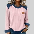 thumbnail image 2 of Atogsazn Women's Knitted Sweater Casual Crewneck Long Sleeve Pullover Denim Patchwork Sweatshirt Tunic Top Outfit Pink S Fashion, 2 of 6