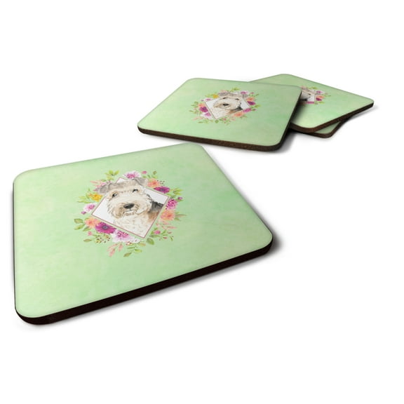 Carolines Treasures CK4386FC Lakeland Terrier Green Flowers Foam Coaster Set of 4 3 1/2 x 3 1/2 multicolor