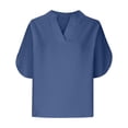 thumbnail image 2 of Xuyuer Women's Casual Solid Short Sleeve Side Slit V-Neck Top&nbsp;- Modern Relaxed Blouse with Sleeve Detail for Everyday Chic Style and Comfortable Wear, 2 of 5