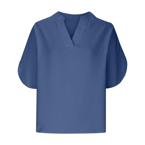 Lovskoo Summer Tops for Women 2024 V Neck Short Sleeve Casual Solid Color Top Navy