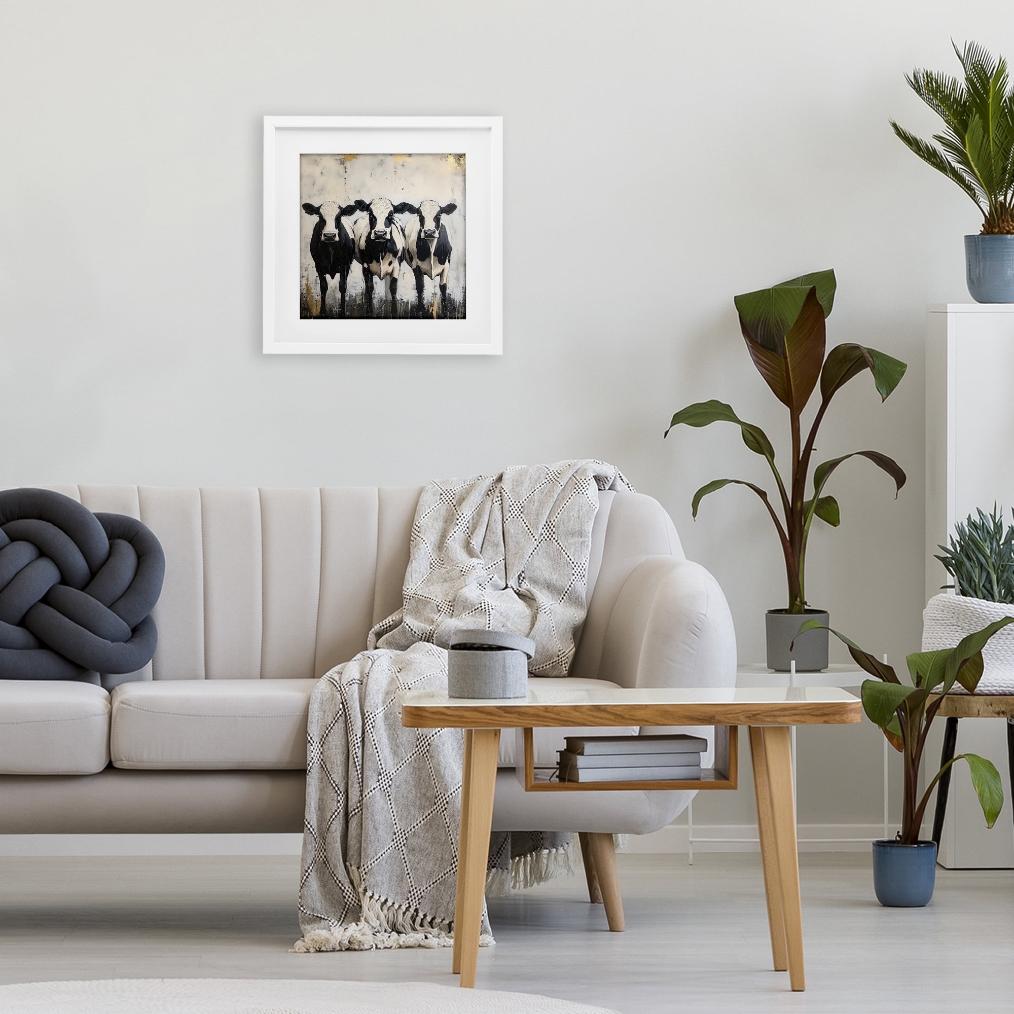 Stupell Industries Three Spotted Cows White Framed Print Under Glass, design by Creative Studio