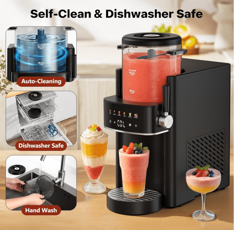LWQ Slushie Machine, Ice Cream Maker, Slushy Machine for Home and Families, No ice needed with Rapid Chill & Temperature Control, Multi-function for Margarita, Frappé, Easy to Clean (Black)