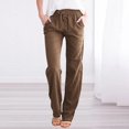 thumbnail image 6 of Womens Travel Pants Fashion Solid Color Cotton Elastic High Waist Straight Long Beach Leisure Casual Sport Trousers Machine Wash Cold 3Xl Pants For Women, 6 of 6