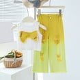 thumbnail image 2 of Wxirdiow Girl Two Piece Outfit Girls Outfits 2 Piece Bow Sleeveless Tank Tops and Cargo Pants Set Clothes for Kids Yellow Size,3-4 Years, 2 of 4
