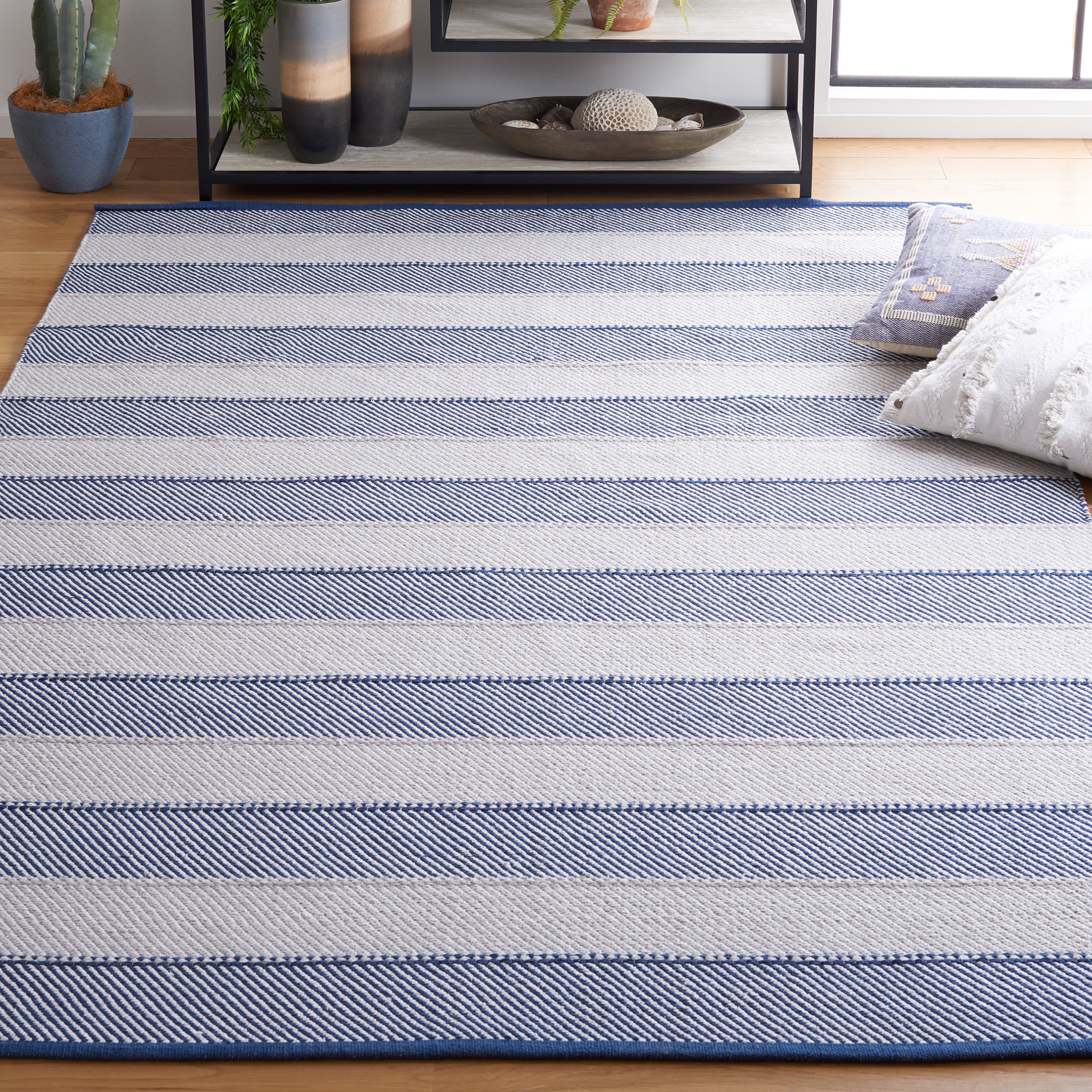 SAFAVIEH Striped Kilim Yadira Striped Cotton Area Rug, Grey/Blue, 3' x 5'