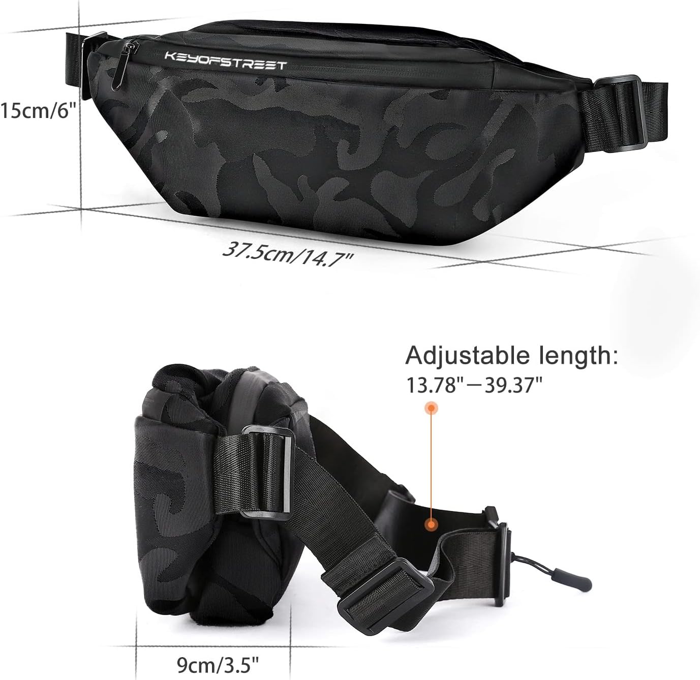 Crossbody Fanny Pack for Men, Large Waterproof Waist Bag Pack, Fashionable Chest Belt Bag for Men Travel Running Cycling Sports, Carrying All Phones