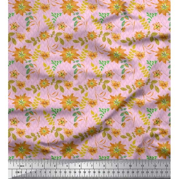 Soimoi Velvet Fabric Leaves & Aster Floral Printed Craft Fabric by the Yard 58 Inch Wide
