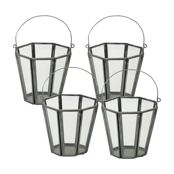 Melrose Metallic Bucket Candle Holders - 4.75" - Gray - Set of 4