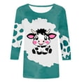 thumbnail image 3 of Oplxuo Cute Cow Printed 3/4 Sleeve T-Shirts for Women Crewneck Dressy Blouse Loose Pullover Casual Tunic Tee Tops, 3 of 3