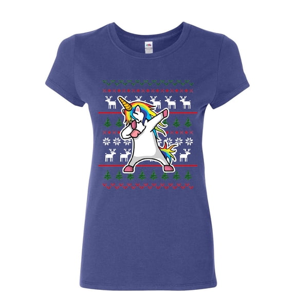 Tee Hunt Dabbing Unicorn Ugly Sweater Women's T-Shirt Christmas Xmas Dab Rudolph Shirt