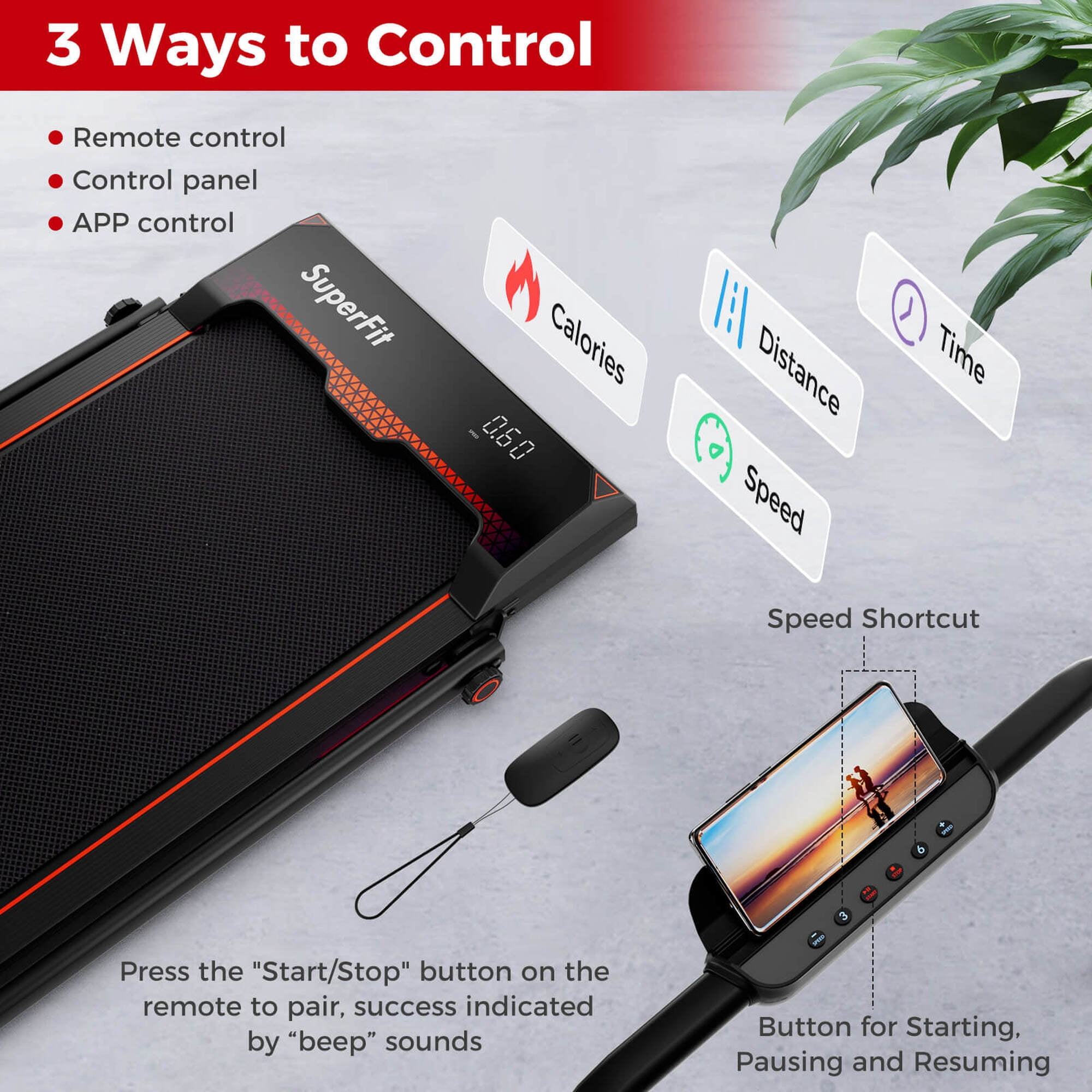 Costway 3 in 1 Folding Treadmill with Remote Control LED Display and APP for Home Red