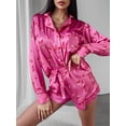 thumbnail image 4 of Michellecmm Women's Christmas Loungewear Set Candy Cane Print Long Sleeve Lapel Button Shirt with Elastic Waist Shorts Sleepwear, 4 of 6