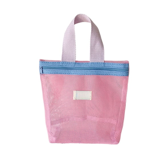 Mini Mesh Beach Bag Tote with Secure Zipper Closure, Colorblock Sandproof Beach Bag Accessories for Beach Vacation Pool and Daily Outings