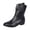 Black, variant on Women Metal Rivet Pull Tab Low Block Heel Mid Calf Leather Boots Round Toe Slip On Footwear For Casual Outdoor