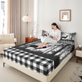 thumbnail image 4 of Manfei Wild Deer Moose Bed Sheets, Jungle Animal Wildlife King Sheets, Black White Grid Check Sheet Set, Microfiber Bedroom Decor4 Pieces, 4 of 7