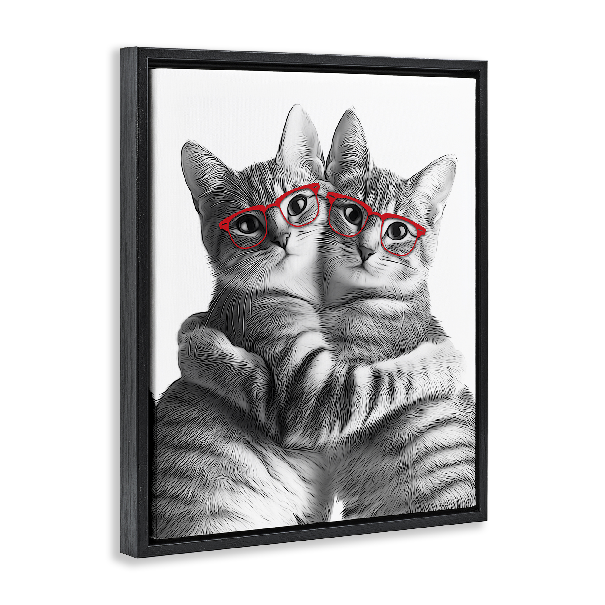 Stupell Industries Cat Pair with Glasses Animals & Insects Painting Black Floater Framed Art Print Wall Art, 17 x 21